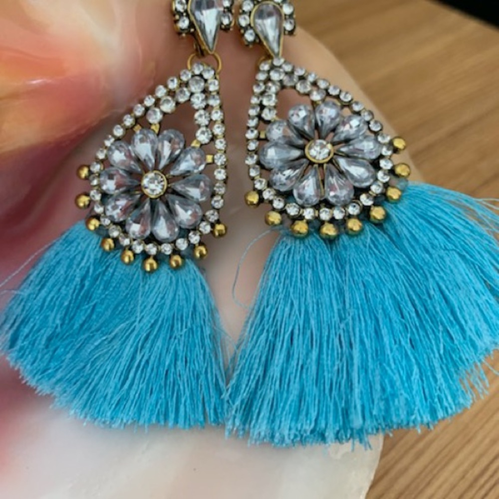Blue fringe earrings